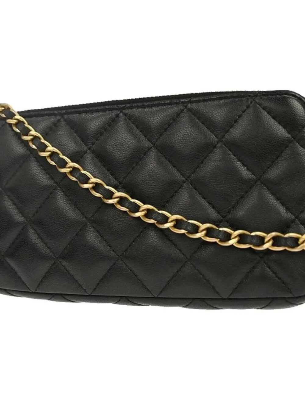 Chanel Black Lambskin Double Zip Chain WOC Shoulder Bag 179424
